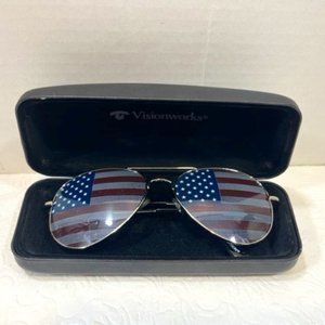 USA American Flag Patriotic Aviator Pilot Metal Frame Sunglasses w/Hardcase